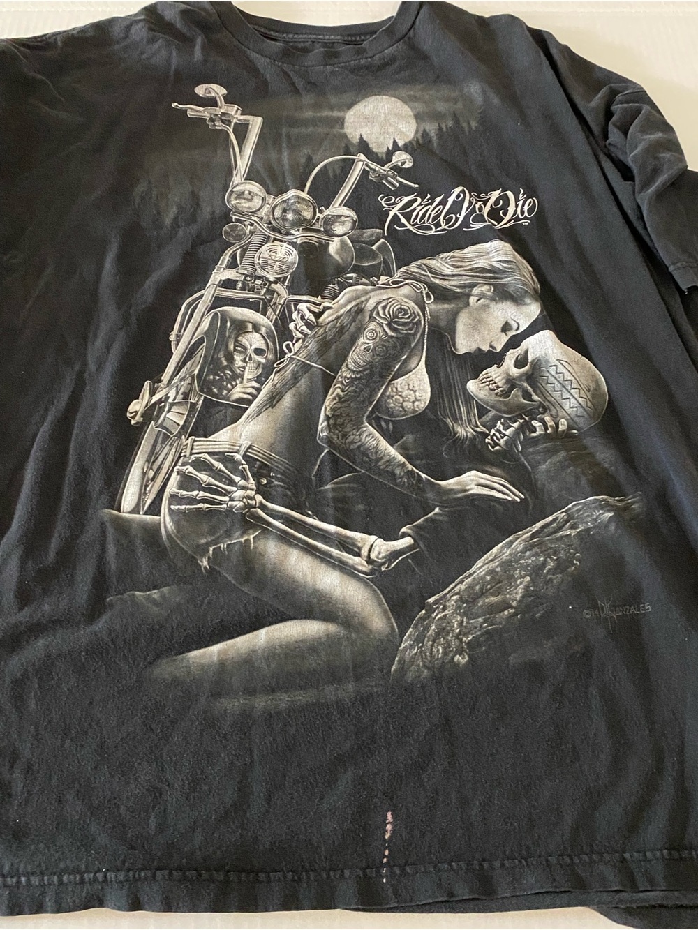 Black Graphic 'Ride or Die' Men's T‑Shirt 5XL Lady with Skull
